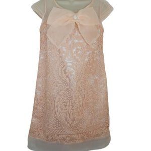 Max Mara Womens Mini Shift Dress Coral Peach Embroidered Lace Silk Bow Neck US 4